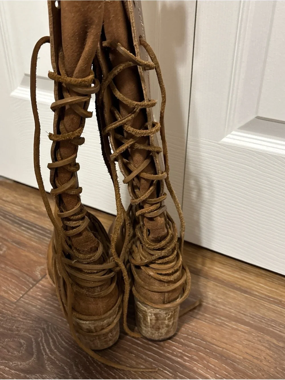 Freebird by Steven Coal Women's Tan Leather Lace-Up Knee High Boots Size 8